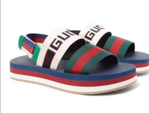 Gucci Bedlam Slingback Flatform Sandal Navy Web Stripe Logo Men\'s 9 EU 42 main image 10